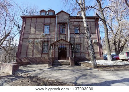 Nizhny Novgorod Russia. - April 07.2016. Residential two-storey wooden house in the street Semashko 23