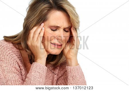 Senior woman having a migraine headache.