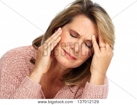 Senior woman having a migraine headache.