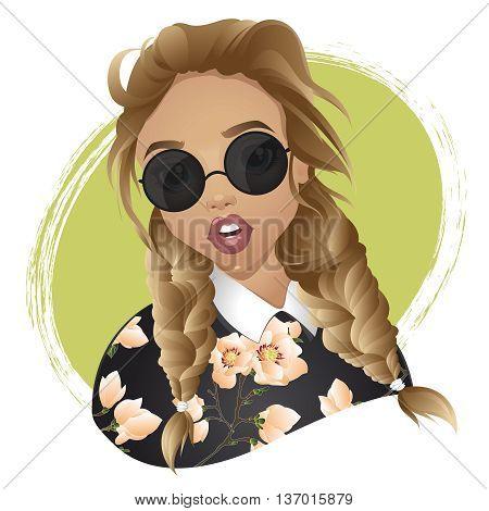sexy summer girl in blouse with magnolia flowers on light green background