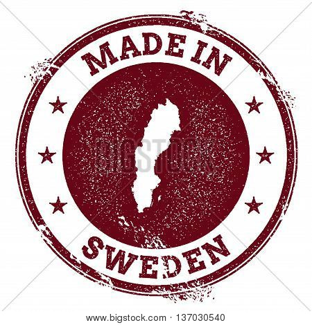 Sweden Vector Seal. Vintage Country Map Stamp. Grunge Rubber Stamp With Made In Sweden Text And Map,