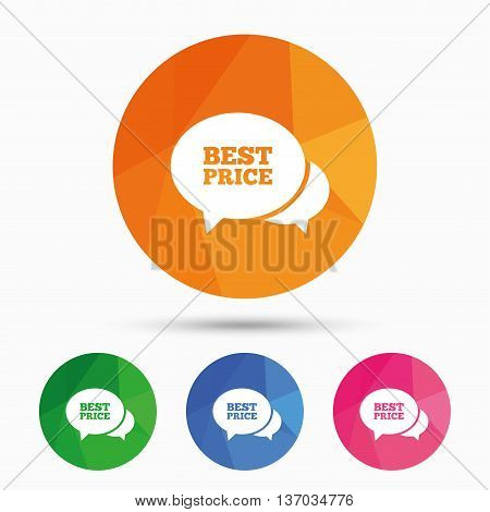 Speech bubble best price sign icon. Special offer symbol. Triangular low poly button with flat icon. Vector