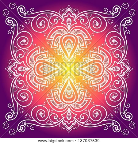 vector Indian floral ornament for serviette pattern, vintage textile.