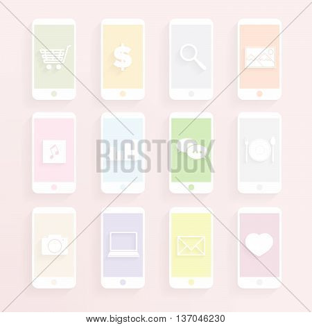 mobile function icon set in pastel style