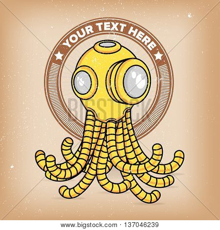 Octopus scuba robot logo in vintage style