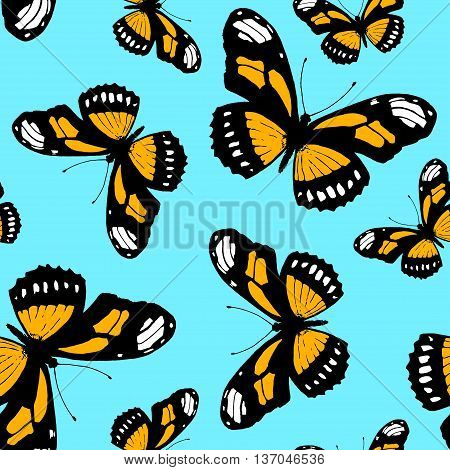 seamless pattern made from butterfly Danaus plexippus. Vector butterfly Monarch
