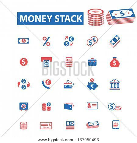 Money stack, payment, cash, bill, insurance, finance, bank, card, transfer, atm, savings, investment, credit, profit, currency icons, signs vector concept set for  mobile, website, application