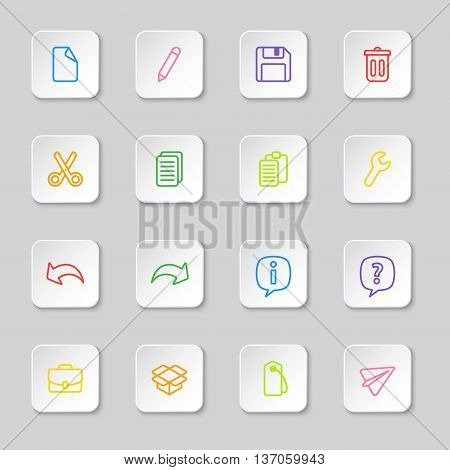 colorful line web icon set on white rounded rectangle button for web design user interface (UI) infographic and mobile application (apps)