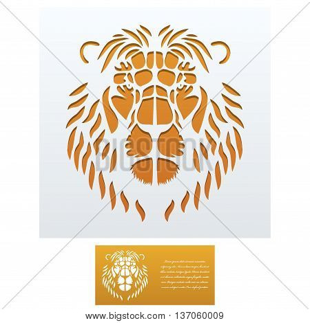 Envelope template with Lion Head For Laser cutting. Square format. Die of wedding and invitation card. Vector Illustration isolated on white background.