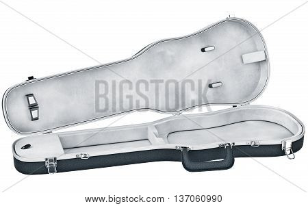 Open case viola musical instrument accessories. 3D graphic