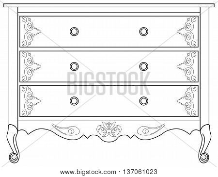 Classic commode with damask royal ornaments. Vector