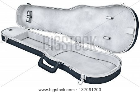 Open case viola, violin musical instrument accessories. 3D graphic