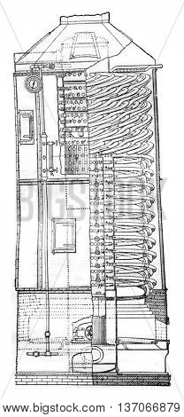 Boiler Climax, vintage engraved illustration. Industrial encyclopedia E.-O. Lami - 1875.