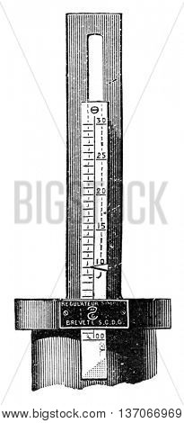 Detail of the upper part of the regulator Simplex, vintage engraved illustration. Industrial encyclopedia E.-O. Lami - 1875.
