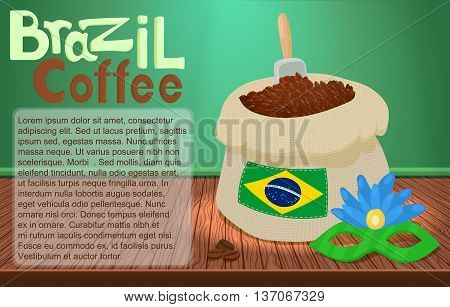 Brazil coffee poster concept in cartoon style vector illustration