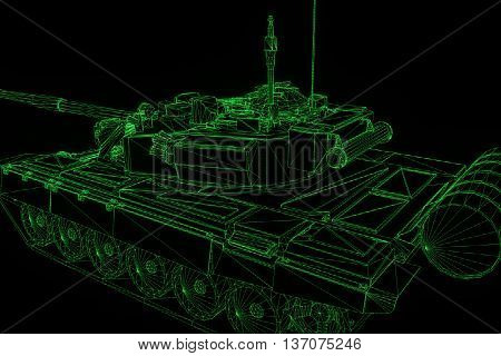 3D Tank Hologram Wireframe in Motion. Nice 3D Rendering
