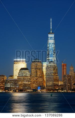 NEW YORK CITY - NOV 12: One World Trade Center and skyscrapers on November 12, 2014 in Manhattan, New York City. With population of 8.4M, it is the most populous city in the United States.