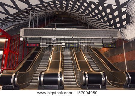 Stockholm, Sweden - March 31, 2016: Stockholm subway. Interior of Radhuset station. Radhuset metro station.