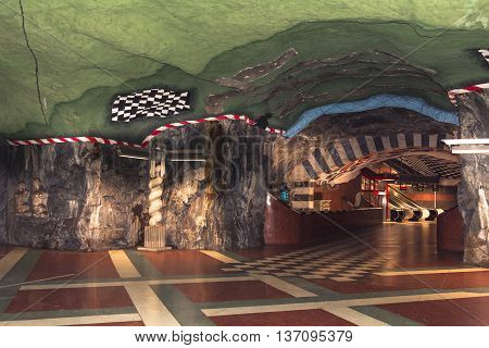 Stockholm Sweden - March 31, 2016: Stockholm Subway.  Interior Of Radhuset Station. Radhuset Metro S