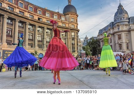 Bucharest, Romania - June 10, 2016: Ballerinas show at B-FIT in the Street. B-FIT is a cultural event that involves international artists and acrobats who act in theater plays on street.
