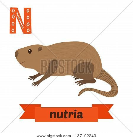 Nutria. N Letter. Cute Children Animal Alphabet In Vector. Funny Cartoon Animals