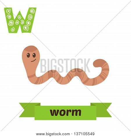 Worm. W Letter. Cute Children Animal Alphabet In Vector. Funny Cartoon Animals