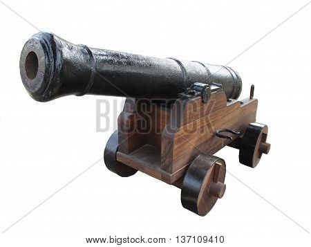 Old iron canon isolated on white background