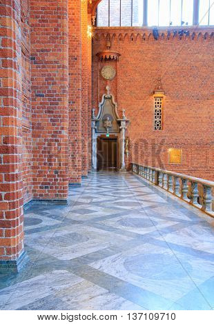 Architecture of Blue Hall in Stockholm City Hall ballroom Interior Sweden