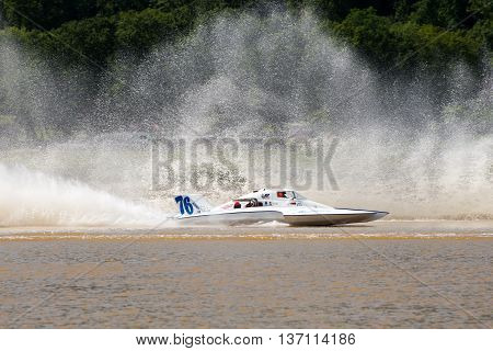 Madison Indiana - July 2 2016: Matt Mattson drives the GNH 76 in the Grand National Saturday qualification heat #1 at the Madison Regatta in Madison Indiana July 2 2016.