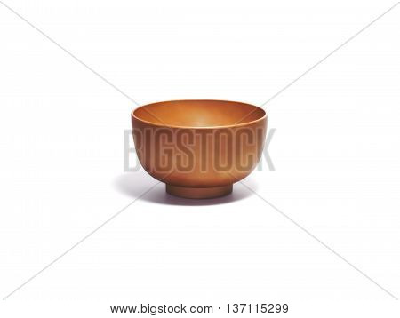 Brown wooden soup bowl isolated on white background