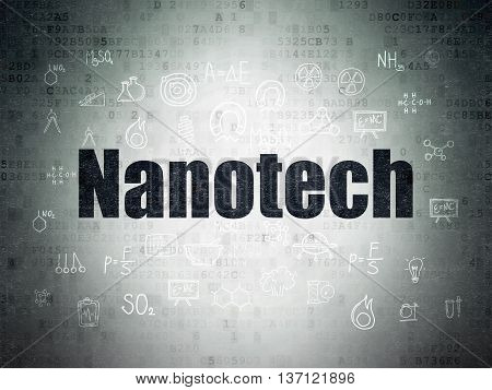 Science concept: Painted black text Nanotech on Digital Data Paper background with  Hand Drawn Science Icons