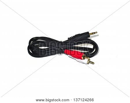 Male 3.5mm to male RCA audio adapter isolated on white background