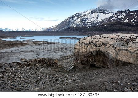 The Mont Cenis lake empty.: old miltary constructions