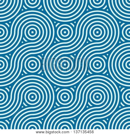 Vector seamless pattern graphic geometric wrapping paper. Abstract backdrop created with interweave undulate lines and circles can be used in textile and web designs