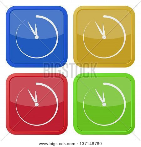 set of four colored square icons with last minute clock