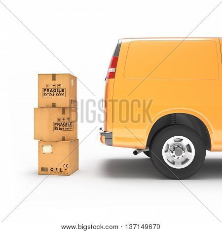 Delivery service car 3d rendering on white background