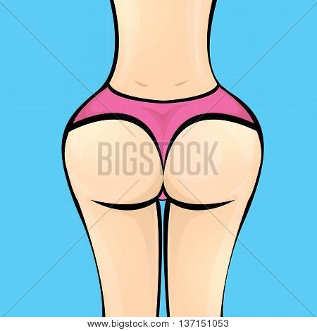 Sexy woman big booty. Vector ass girl in a pink bikini panties