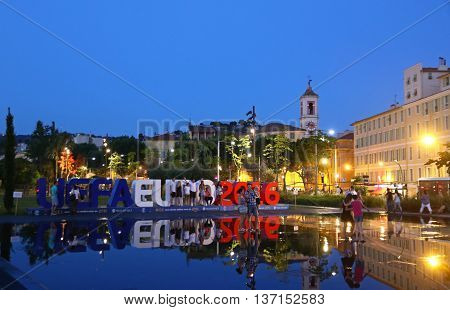 Uefa Euro 2016 Letters At Promenade Du Paillon In Nice, France