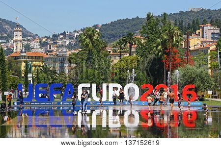 Uefa Euro 2016 Letters At Promenade Du Paillon In Nice, France