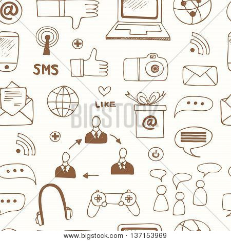 Seamless pattern with doodle sketch business icons isolated vector illustration