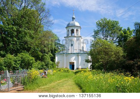 NOVGOROD REGION, RUSSIA - JUNE 02, 2016: View of assumption Church on a sunny june day. Religious landmark  of the Korosten, Novgorod region, Russia