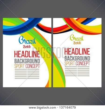 3359 Vector template design BrochureFlyerLayout templateWeb sites page leaflet with colored lines and waves.logo and text separately. Sport concept symbols.Sign Brazil 2016. info-graphics.Banners