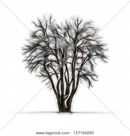Sketch of winter tree without leaves on white background
