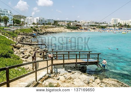 May 24 2016.Protaras.Hotels and beach at Fig tree Bay in Protaras .Cyprus.