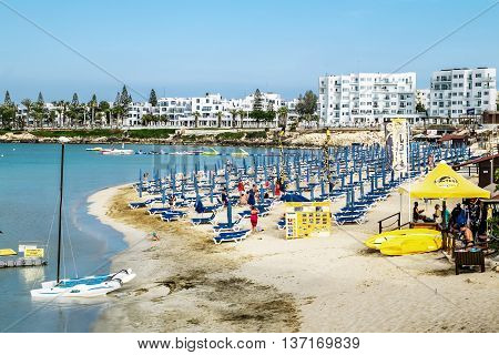 May 24 2016.Protaras.Hotels and beach at Fig tree Bay in Protaras .Cyprus.