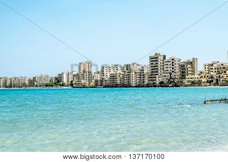 May 24 2016.Famagusta.Abandoned hotels and the beach at Varosha in Famagusta .Northern Cyprus.