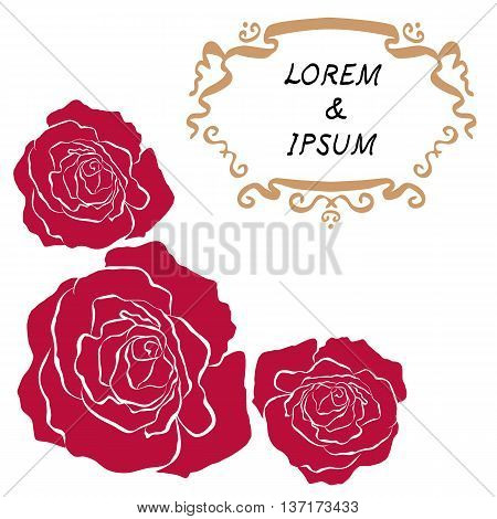 Set romantic invitations with delicate roses. Vector illustration for wedding birthday Valentine's Day.