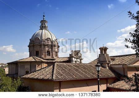 Church near ruins of Traian forum in Rome