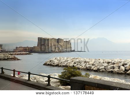 Castel dell'Ovo (Egg Castle) Italy. Naples in a sunny day