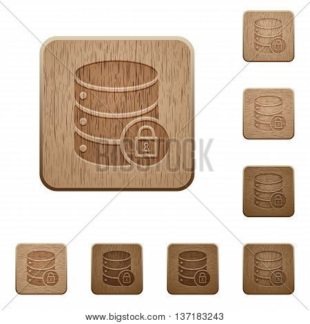 Set of carved wooden Database lock buttons in 8 variations.